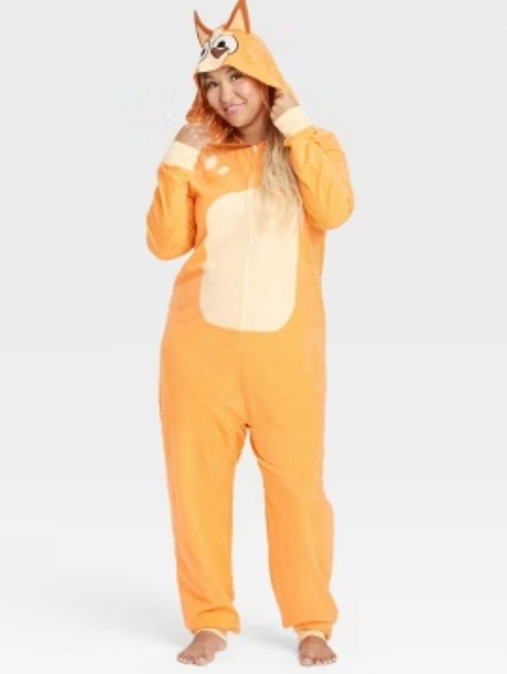 Women's Orange Chilli Halloween Hooded Onesie Pajama with Cream Front Panel